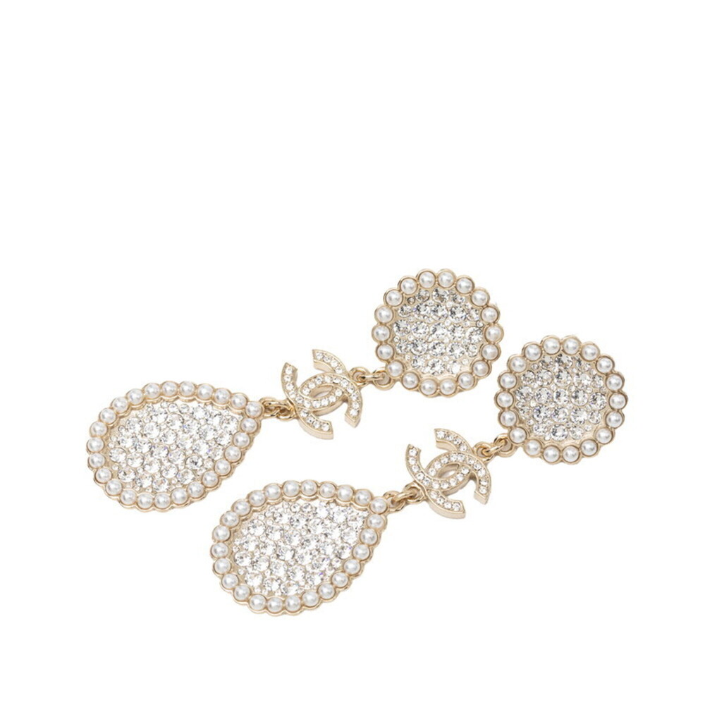 CHANEL Gold Pearl Logo Earrings